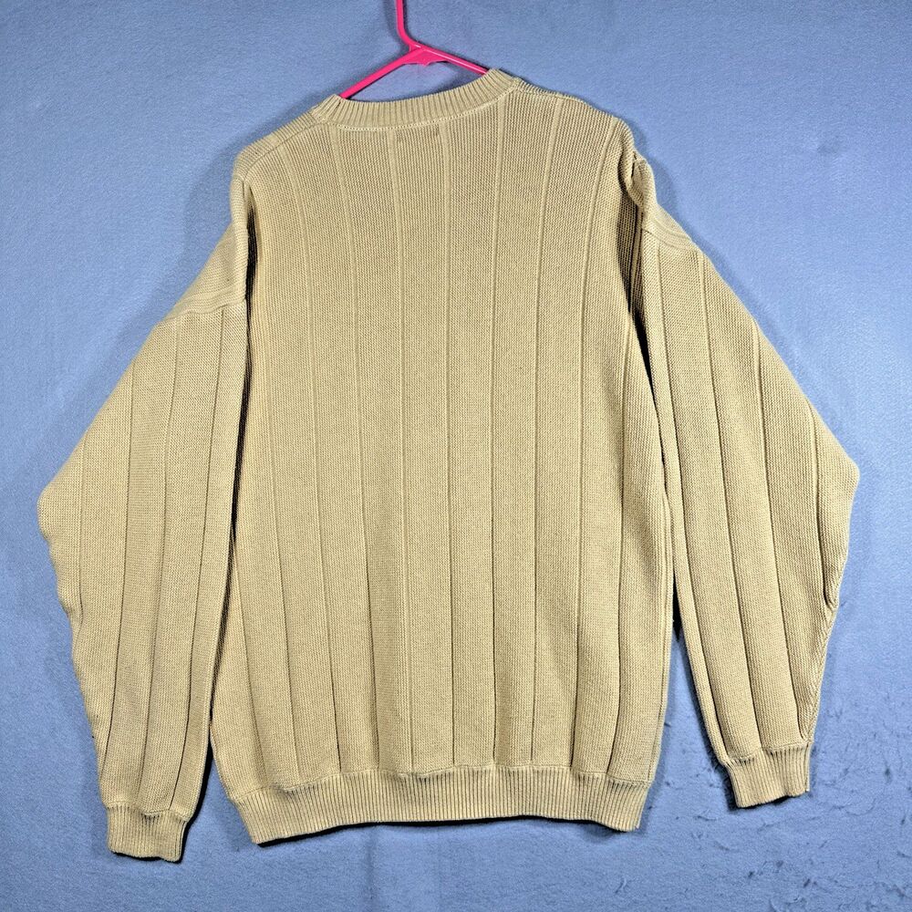 IZOD Sweater Mens Large Yellow Knit Cotton Long Sleeve Round Neck Pullover VTG - Picture 3 of 6